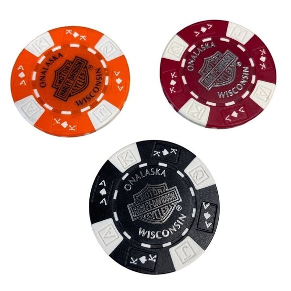 Harley Davidson Poker Chips Dealer Lot of 3 La Crosse Area Onalaska WI - Picture 2 of 2